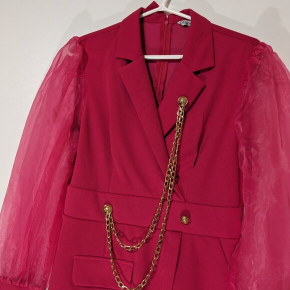 *3/$10* Glamaker Blazer Romper with Sheer Sleeves Fuchsia Size Medium - Picture 2 of 6